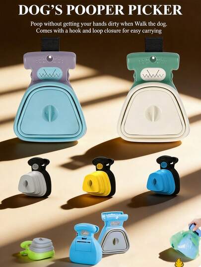 Dog Poop Scooper, Foldable Waste Pickup Cleaning, Plastic Material With Garbage Bags, Portable Carabiner Lightweight, Outdoor Travel Home Use, Small Medium Large Dogs, Convenient Hygienic Practical, Foldable Portable Dog Poop Scooper With Garbage Bags For Outdoor Walking