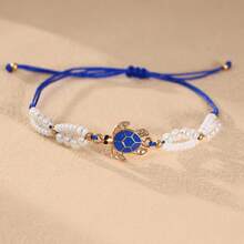 12pcs Ocean Inspired Natural Stone & Sea Turtle Bracelet Set, With Faux Sea Turtle, Sea Star And Shell Charms - Silver Plated, Studded With Rhinestones - Perfect Gift For Women - Ocean Inspired Natural Stone and Turtle Bracelet Set Of 12 - View 12