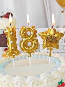 Gold Balloon Trim Star Print Number 0-9 Birthday Party Cake Decorative Candles - View 10