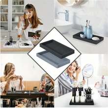 1pc Rectangular Silicone Diffuser Tray, Bathroom Vanity Countertop Decorative Organizer Tray, Marble Texture - Multicolor - View 5