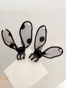 2pcs Rabbit Design Polka Dot Bow Pearl Princess Hair Clips, Cute & Sweet Side Bangs Hair Accessories - Black - View 2