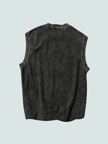 Modcrash 男士无袖简约休闲水洗复古圆领背心，春夏款 - 黑色 - 查看 3