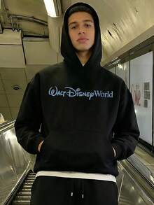 Men's Crewneck Sweatshirt And Sweatpants Set, Featuring Disney Graphics And The Word "Disney World". This Comfortable Two-Piece Men's Hoodie And Sweatpants Set Makes A Perfect Gift For Men. - màu đen - Xem 2
