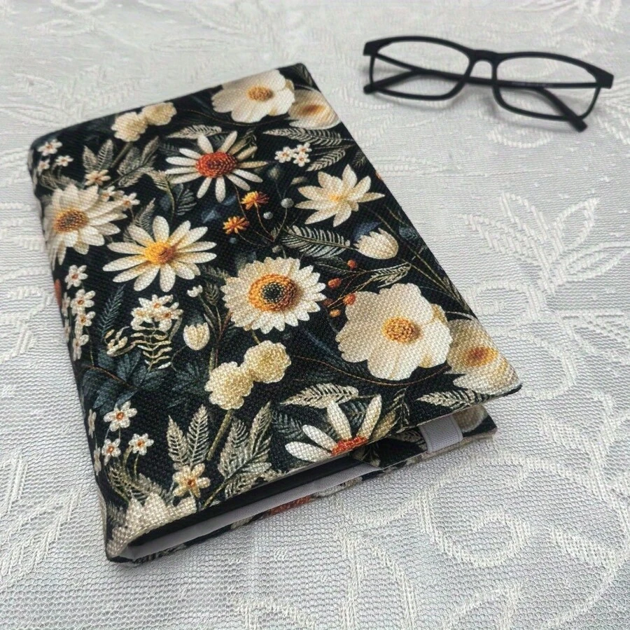 1pc Handmade Ink Chrysanthemum Elegant Fabric Book Cover, Flat Printed Planner/Notebook Sleeve, Gift For Book Lovers And Couples