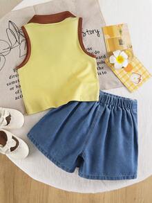 2026 Neues Mädchen 2-teiliges Jeans-Set, minimalistisches Design, angenehm weiches Material, vielseitiger Lässig-Stil, geeignet für Ausflüge und den täglichen Gebrauch - Verschiedenfarbig - Übersicht 2