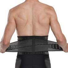 Este cinturón de soporte lumbar unisex cuenta con tirantes transpirables y un diseño antideslizante, brindando soporte lumbar para discos protuberantes. Adecuado para el hogar, el trabajo, actividades al aire libre como levantamiento de pesas y puede ayudar a aliviar la ciática. - Negro - Ver 4