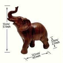 Figura de elefante de 5.1 pulgadas con textura de madera, estatua de elefante de resina con la trompa hacia arriba, decoración moderna para el hogar para la sala de estar, entrada, estantería, regalo perfecto para amantes de los elefantes y para inauguración de casa - 1PC - Ver 3