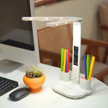 1 Double-Head Pen Holder & Phone Stand Desk Lamp, White Light With Three Levels Of Brightness Adjustment, Time Display, USB Plug, Desk Lamp For Study, Home Office, Bedroom,Gift Giving - 白光 - 查看 3