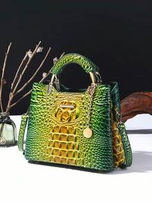 Elegant Crocodile Print Small Handbag, Fashionable Single-Shoulder Crossbody Wallet For Ladies, High-End Small Handbag With Multiple Compartments For Daily Use - 7#vàng+xanh lá - Xem 2