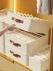 卧室抽屉收纳盒，带分隔板，多功能衣柜内衣收纳盒，卧室收纳盒，适用于白色T恤、黑色裤子、女士冬装、连衣裙、女士冬季套装、优雅女士连衣裙 - 米 - 查看 5