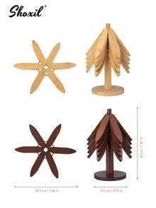 shoxil 3/5pcs Wooden Tree-Shaped Heat Insulation Coasters Set, Heat Resistant Tabletop Mats, Kitchen & Dining Room Cup Mats, Home Decor - Cup Holder - View 9