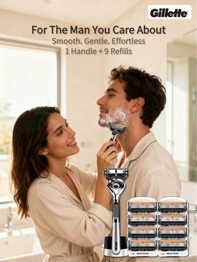 Gillette Fusion ProGlide Magnetic Razor Kit With Stand, 1 Handle + 9 Refills, Precision 5-Blade Shaving System Smooth & Gentle Shave Ideal Gift For Him
