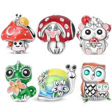 A Silver Plated Animal Series - Mushroom Elf Hedgehog Owl Bead Suitable For 3mm Bracelet Bracelet, DIY Pendant, Women's Fashion Jewelry, Holiday Birthday Gift - Multicolor - View 1