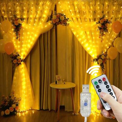 USB Powered LED Curtain Lights For Wedding Party Backdrop, 8 Flashing Modes With Remote Control, Enchanting Fairy String Lights For Home Room, Bedroom, Garden, Window, Stage, Wall, Birthday Party, Proposal, Mother's Day, Easter, Ramadan Decoration