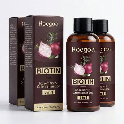 2-Pack Anti-Hair Loss Shampoo With Biotin Rosemary Onion Extract, Strengthens Hair, Reduces Breakage & Boosts Volume, For All Hair Types, 100ml Each