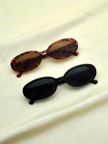 2pcs Oval Women's Fashion Glasses New Small Frame Y2K Glasses - 2PC (Black and Gray Red Bean Flower Tea Tablets) - View 6