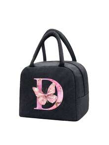 Pink Butterfly & Letter Pattern Insulated Lunch Bag, Thermal Lunch Box, Suitable For Students, Office, Camping, Picnic, School, University, Lightweight Portable Canvas Lunch Storage Bag - Multicolor - View 23