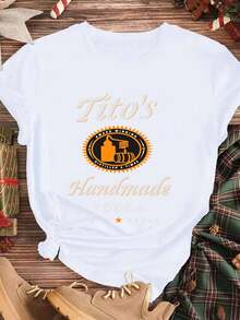 Women T Shirt Summer Casual Tito's Handmade Vodka Logo Print White Tee For Everyday Wear And Gift Ideas - trắng - Xem 2