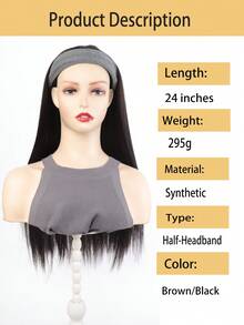 合成长直发半头假发，带发带，蓬松自然金色假发，带发带 - 彩色 - 查看 2