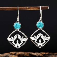 1对波西米亚风绿松石菱形叶子吊坠耳环 - 彩色 - 查看 1