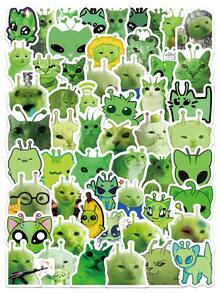 100pcs Funny Cat Alien Stickers, Abstract Alien Cat Creative Stickers, Handmade DIY Stickers For Phone, Tablet - Multicolor - View 7