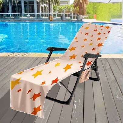 Bộ 1 khăn tắm biển và bọc ghế nhanh khô in hình ngôi sao - Chất liệu microfiber mềm mại, thấm hút tốt, thích hợp cho hồ bơi hoặc bãi biển, nhẹ và có thể giặt máy, có thể dùng như túi xách hoặc khăn tắm, khăn tắm biển đa năng | Trang trí bãi biển sống động | Chất liệu pha trộn microfiber
