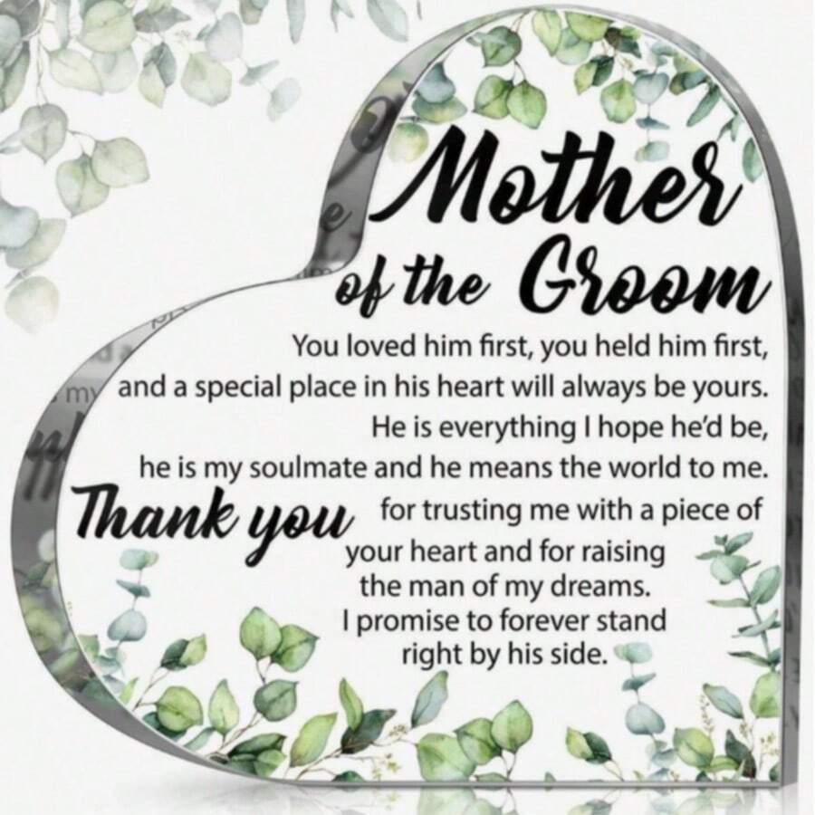 1件亚克力心形感谢礼品，新娘送给新郎母亲的礼物，结婚礼物，活力风格 - 心形 - 查看 1