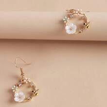 YZKM Korean Style Bee Wreath Silver Needle Earrings Fairy Shell Flower Earrings For Women Girls Party Gift Vintage Sweet Cute Jewelry - 金色 - 查看 6