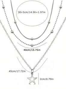 1 pieza Collar de estrella hueca multicapa, adecuado para el uso diario casual de las mujeres - Plateado - Ver 2