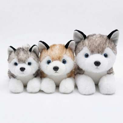 可爱哈士奇毛绒玩具，柔软米白色泰迪狗玩偶，创意灰色狗狗礼物，儿童生日派对玩具，女孩房间家居装饰，游戏收藏品