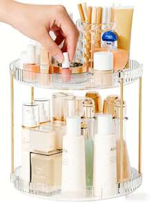 1/2/3层旋转化妆品收纳架，适用于梳妆台，可收纳香水和护肤品，大容量，浴室台面化妆品收纳架，透明旋转护肤品和口红架，可选1/2/3层，圣诞装饰，化妆品收纳架，香水架（绿色、透明、琥珀色），房间装饰 - 彩色 - 查看 10
