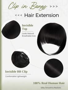 DNE HAIR 100%真人发夹式刘海，1号纯黑色，自然逼真，带发际线，适合女性/女孩日常佩戴 - S1 - 查看 2