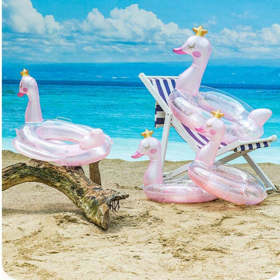 Inflatable Swan Crown Sequin Armpit Swim Ring - Multicolor - View 1