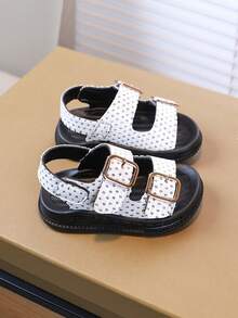 2025 Summer New Girls' Rhinestone Double Buckle Sandals, Soft Sole Anti-Slip Breathable Beach Shoes, Casual Sandals For Toddlers & Little Kids - White - View 5