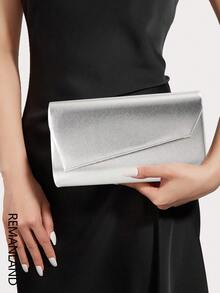 REMANLAND Luxury PU Solid Color New Women's Clutch Bag, Glamorous And Fashionable Flap Party Evening Bag With Hidden Card Slots And Compartments, Detachable Metal Chain Shoulder/Crossbody Strap, Suitable For Parties, Galas, Gatherings, Weddings, And Makes A Great Gift - Silver - View 2