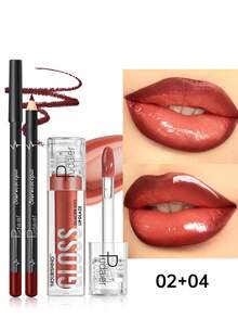 Pudaier Moisturizing Lip Gloss And Lip Liner Set - 3D Precise Lip Definition For Dewy Makeup, Suitable For Various Makeup Styles - 02+04 - View 4