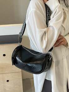 Women's Fashion Minimalist Versatile PU Leather Crossbody Bag, Distinctive Strap Design, Zipper Closure, Suitable For Commuting And Casual Use - Black - View 3