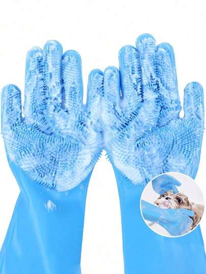 1 Pair Pet Grooming Gloves - Cat Dog Bathing Gloves - Made Of Silicone, Durable - Reusable Multipurpose Silicone Cleaning Gloves For Pet Bathing, Massage, Kitchen Cleaning, Dishwashing And More