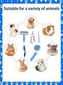6件套多功能宠物美容工具套装 | 自清洁猫狗刷、去毛工具、带内置磨甲器的指甲钳 - 彩色 - 查看 3