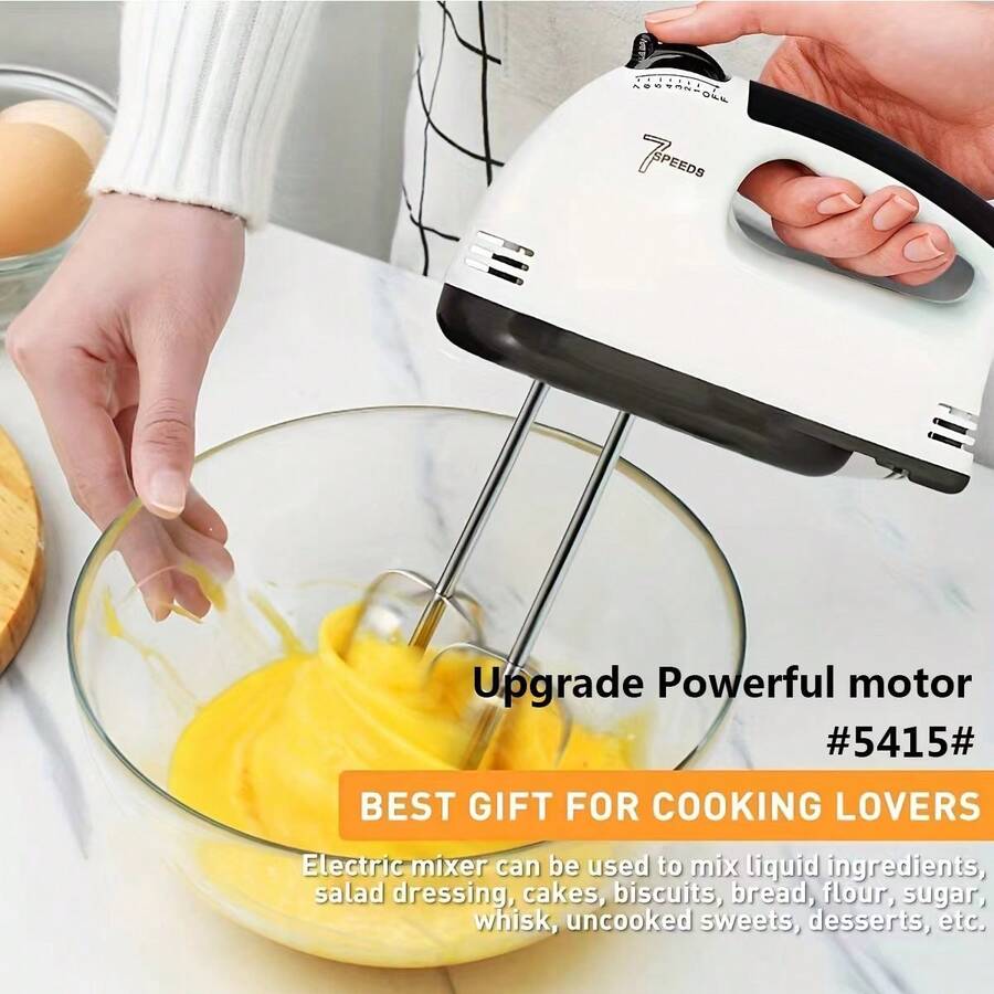 FLZH 1pc Electric Handheld Mixer With 4 Beaters, 7 Adjustable Speeds, Perfect For Baking Cake, Cream, Egg, Full Set, Home Use - White - View 1