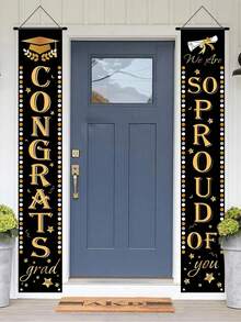 1 Pair Black & Gold 2026 Graduation Arch Couplet, Graduation Hanging Flag, Graduation Photography Prop, Graduation Porch Decor, Graduation Party Decor, Congratulations On Graduation Decor, 2026 Graduation Celebration Decor, Multifunctional Hanging Decoration For Porch, Indoor Courtyard, Indoor & Outdoor Party Decor - Black Gold - View 10