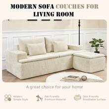 83.07" L Shaped Modular Sectional Sofa With Ottoman, Cloud Boneless Couch With Layered Cushion,Flexible Module Combination For Living Room Apartment Bedroom Office, No Assembly, In A Box - 米色 - 查看 6