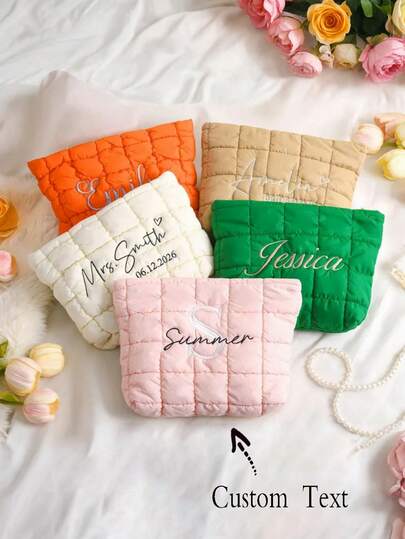 Personalized Quilted Cosmetic Bag, Bridesmaid Gift, Customized Embroidered Makeup Bag, Bachelor/Bachelorette Party Gift, Travel Toiletry Bag, Ladies Wash Bag