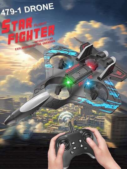 4DRC Kids Remote Control Airplane, Stunt Height Adjustable, Anti-Crash, Foam Material, Gravity Gliding, Special Effect Lights, 4-Axis Plane, Random Accessory Color