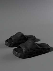 Unisex Thick-Sole Slippers, Solid Color Minimalist EVA One-Piece Soft Bottom Comfortable Bathroom Shower Slippers, Outdoor Casual Beach Sandals - Black - View 9