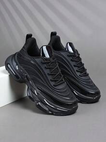 时尚休闲男鞋，经典时尚男士运动鞋系带跑步鞋，个性化男士运动鞋街头休闲鞋 - 黑色 - 查看 5