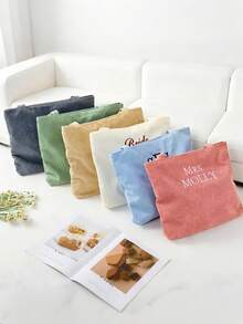 Customized Embroidered Corduroy Handbag, Personalized Bridesmaid Gift, Embroidered Shoulder Bag, Zipper Pouch, Tote Bag - Multicolor - View 3