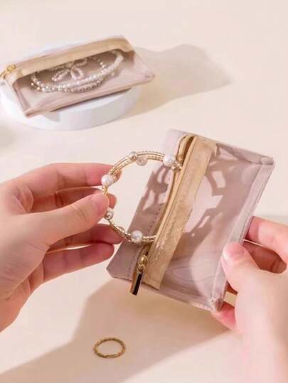 1pc Jewelry Travel Pouch, Jewelry Bag, Jewelry Travel Storage Box, Suitable For Women To Store 12 Pieces Of Necklaces, Bracelets, Bangles, Rings, Earrings, Zipper Sealed, Compact & Portable, Protects Jewelry From Oxidation & Scratches, Multi-Function Pouch For Coins, Keys, Lipstick