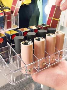1pc Acrylic Slot Lipstick Holder, Lipstick Storage Box, Lip Gloss Storage Box, Makeup Display Rack, Perfect Storage Solution For Drawers, Vanity, Bathroom Lipstick Display Rack Small Nail Polish Lipstick Holder Transparent Cosmetic Desktop Storage Box Sample Holder Fashion Multi-Grid Lipstick Box, Desktop Transparent Cosmetic Storage Box - Multicolor - View 8