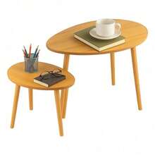 Set 2 Mesas Centro Lateral Auxiliar Madera Minimalista 65cm - Negro - Ver 2